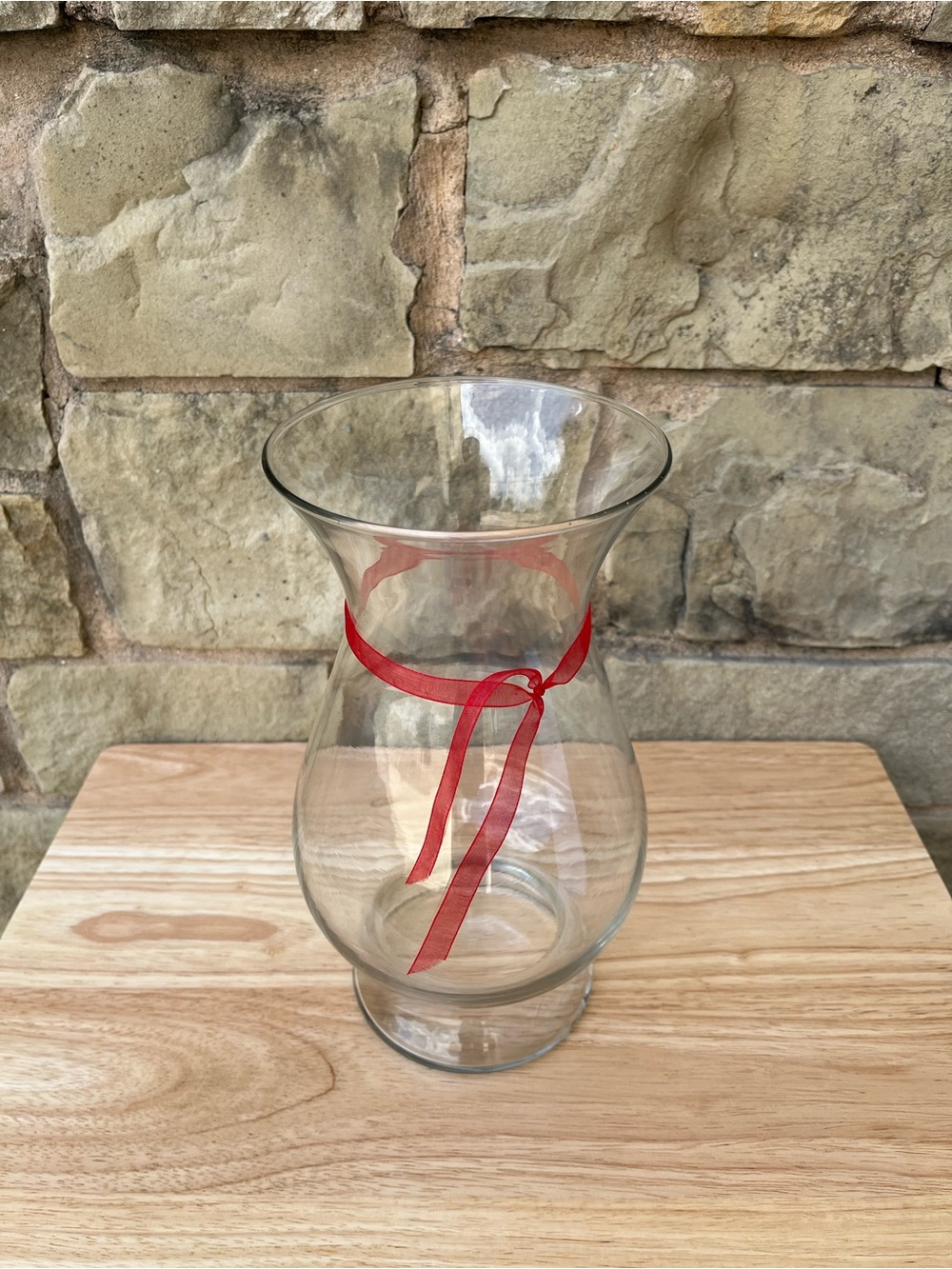 Clear Glass Vase with Red Ribbon - Home Accents
